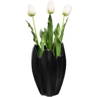 QUVIO Vaas geplooid design - Keramiek - Zwart