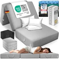 Kesser Vouwmatras 90 x 200 cm - Logeermatras 3-voudig Opvouwbaar, 15 cm Dik Schuim, Wasbare Hoes - Grijs