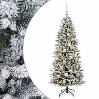 vidaXL - Kunstkerstboom - met - kerstbal - 120 - cm - 150 - LED's - Warmwit - PVC - en - PE