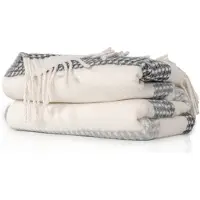 ANRO Geometrisch Plaid Grijs 130x160 cm - Katoenmix - Met franjes