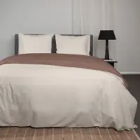 Superieur Dekbedovertrek Twin Face – Creme / Taupe - 100% Katoen - 140x200/220cm Eenpersoons – Warme taupe met creme dekbedset – adembenemend in uitstraling – optimaal ventilerend en ademend
