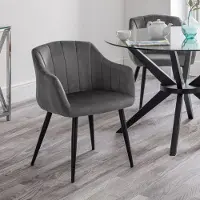 Dripio Set van twee eetkamerstoelen, gebogen design, fluweel, grijs, met metalen poten