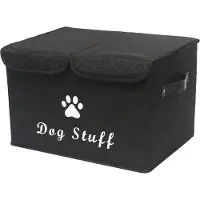 Unyqoos Opbergbox met deksel – opvouwbare speelgoedkist voor huisdierenbenodigdheden, gemaakt van linnen en zeildoek, 43 x 31 x 26 cm, zwart