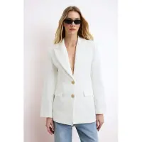 Trendyol TRENDYOLMİLLA Dames Wit Effen Lang Getailleerd Blazers