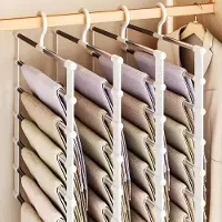 Famanu – Broekhanger, ruimtebesparend, 4 stuks, meerlaagse kleerhangers, broeken, hangers, opvouwbare kleerhangers voor kledingkast, kleding, handdoeken, sjaals, jeans