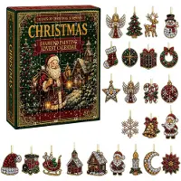Snq Adventskalender – Kerstmis Adventkalender 2027 – 24 Acryl Hangertjes met Diamond Painting Thema – 2D Ornamenten voor Krans en Boom – Feestelijke Aftelkalender voor Thuis
