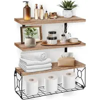 Happiq Zwevende planken - Voor badkamer keuken woonkamer kantoor - Hout - Set van 3