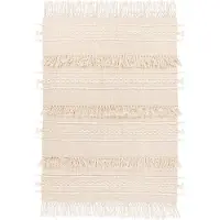 Padiro woonplaid - 130 x 170 cm - Naturel - Boho, Gestructureerd oppervlak - Wol - met franjes