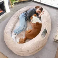 Markenlos Hondenbed voor mensen en huisdieren - Warm zitkussenbed in beige