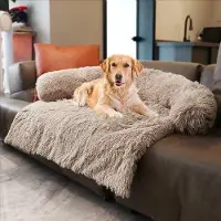 Markenlos Pluche hondenbed met neksteun - kaki, groot