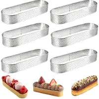 Famanu – Set van 6 ovale bakvormen van roestvrij staal, geperforeerd, voor mousse en quiches