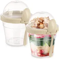Orion Yoghurtbeker met Lepel Lunchbox 400 ml 2 stuks - Yoghurt en Muesli Beker - Yoghurtpot - Lunchpot - Saladebeker - Salad - Oats Potje