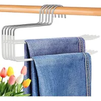 Famanu – Broekhangers, 5 stuks broek- en kleerhanger-organizers, broekhangers, metalen dubbele staafhangers met open uiteinden voor jeans en sjaals, ruimtebesparende kleerhanger (wit)