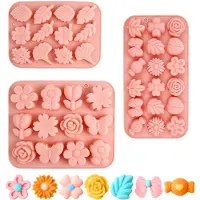 Famanu – Siliconen bakvormen set van 3 met bloemen bladeren en motieven voor chocolade en zeep