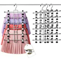 Famanu – Ruimtebesparende kleerhangers met klemmen, 6 verdiepingen, kleerhangers met 360° haken, rokhangers en kleerhangers voor rokken en broeken, metaal, antislip, voor slaapkamer, woning, 3 stuks