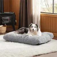 Markenlos Groot, wasbaar hondenbed, pluche kalmeringskussen voor grote honden, 88 x 58 cm, grijs
