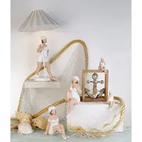 Gilde tafellamp, model "Badenixe", "Becky", met stippen en strepen, kunsthars, textiel, wit, verpakkingseenheid 1, hoogte 60 cm, diameter 38,5 cm, artikelnummer 89330 4001250893301