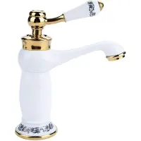 Dripio Mengkraan met één hendel, bloemenmotief, voor koud en warm water, wastafel, wit