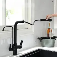 Dripio Keukenmengkraan met drie functies, mat zwart, met uittrekbare sproeikop, waterfilterkraan