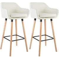 CLP Set van 2 barkrukken Grant, kunstleer, beuken houten frame, draagvermogen tot 150 kg, met voetsteun | Kleur: crème