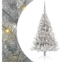 vidaXL Kunststof Voorverlichte Kerstboom met 150 LED Zilver 120 cm PET