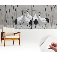 Wallfluent Zelfklevend Fotobehang - Grijs Vliesbehang - 250x104 cm - Een Zwerm Kraanvogels Behang Zonder Lijm - Gang behang Dieren - Luchtbelvrij Behang - Bubble Free Behang