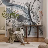 Coloray Vliesbehang - Wit Snellijm Behang - 250x250 cm - Expressieve Abstractie Muurschildering - Gang behang Abstractie - Fotobehang Vlies - Slaapkamer behang