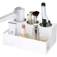 Unyqoos Acryl haardrogerhouder - opslag van haargereedschappen en cosmetica - huidverzorgingsproducten organizer box - föhnhouder (wit)