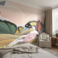 Coloray Vliesbehang - Wit Snellijm Behang - 250x104 cm - Vlinderweide Muurschildering - Gang behang Deel - Fotobehang Vlies - Slaapkamer behang