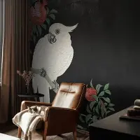 Coloray Vliesbehang - Zwart Snellijm Behang - 152x104 cm - Granaatappelpapegaai Muurschildering - Gang behang Dieren - Fotobehang Vlies - Slaapkamer behang