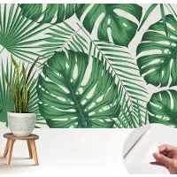 Wallfluent Zelfklevend Fotobehang - Groente Vliesbehang - 208x146 cm - Tropische Bladeren Behang Zonder Lijm - Slaapkamer behang Bloemen En Planten - Scheurbestendig Behang - Bubble Free Behang