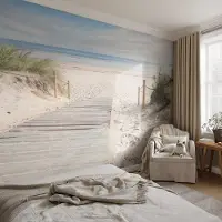 Coloray Vliesbehang - Wit Snellijm Behang - 416x254 cm - Houten Loopbrug Muurschildering - Slaapkamer behang Landschappen - Fotobehang Vlies - Slaapkamer behang