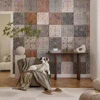 Coloray Vliesbehang - Grijs Snellijm Behang - 152x104 cm - Siertegels Muurschildering - Gang behang Achtergronden En Patronen - Fotobehang Vlies - Gang behang