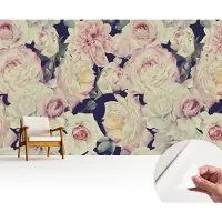 Wallfluent Zelfklevend Fotobehang - Wit Vliesbehang - 416x254 cm - Bloemenboeket Fotobehang - Hal behang Bloemen En Planten - Bubble Free Behang - Makkelijk Aan Te Brengen Behang