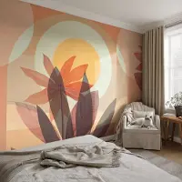 Coloray Vliesbehang - Oranje Snellijm Behang - 104x70 cm - Bloemabstractie Muurschildering - Slaapkamer behang Deel - Fotobehang Vlies - Gang behang