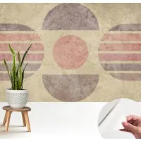 Wallfluent Zelfklevend Fotobehang - Beige Vliesbehang - 208x146 cm - Geometrische Vormen Behang Zonder Lijm - Gang behang Abstractie - Luchtbelvrij Behang - Polyester Behang