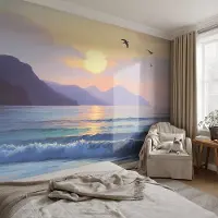 Coloray Vliesbehang - Blauw Snellijm Behang - 250x104 cm - Zee West Muurschildering - Gang behang Landschappen - Fotobehang Vlies - Gang behang