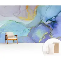 Wallfluent Fotobehang - Blauw Vliesbehang - 416x254 cm - Aquarelvormen Fotobehang Vlies - Hal behang Abstractie - Muurschildering - Hal behang