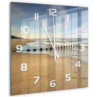 Tulup Wandklok - Strand aan de Oostzee Gekleurde Glazen Klok - 60x60 cm - Blauw Glazen Klok Met Print - Witte handen - Vierkante Klok - Moderne Wandklok Glas - Wandklok Glas Decoratie