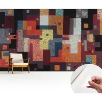 Wallfluent Zelfklevend Fotobehang - Zwart Vliesbehang - 416x254 cm - Kleurrijke Vormen Behang Zonder Lijm - Slaapkamer behang Abstractie - Makkelijk Aan Te Brengen Behang - Polyester Behang