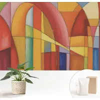 Wallfluent Fotobehang - Rood Vliesbehang - 152x104 cm - Energievormen Muurschildering - Slaapkamer behang Abstractie - Fotobehang Vlies - Slaapkamer behang
