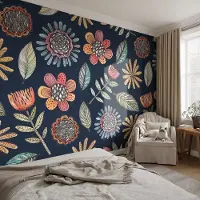Coloray Vliesbehang - Marine Snellijm Behang - 250x104 cm - Bloemenmozaïek Muurschildering - Slaapkamer behang Bloemen En Planten - Fotobehang Vlies - Gang behang