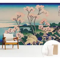 Wallfluent Fotobehang - Blauw Vliesbehang - 312x219 cm - Kersenbloesems Fotobehang Vlies - Hal behang Bloemen En Planten - Muurschildering - Woonkamer behang