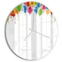 Tulup Wandklok - Kleurrijke ballonnen Wandklok Glas Met Motief - fi30 cm - Veelkleurig Decoratieve Glazen Klok - Witte handen - Ronde Klok - Gekleurde Glazen Klok - Glazen Klok Met Print