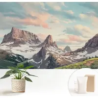 Wallfluent Fotobehang - Blauw Vliesbehang - 152x104 cm - Bergpanorama Fotobehang Vlies - Hal behang Landschappen - Muurschildering - Hal behang