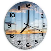 Tulup Wandklok - Schemering aan zee Decoratieve Glazen Klok - fi30 cm - Blauw Glazen Wandklok Design - Zwarte handen - Ronde Klok - Glazen Klok Met Print - Wandklok Glas Met Motief