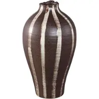 Ptmd Eilan Dark Brown Ceramic Vase Stripe Design L