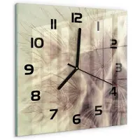 Tulup Wandklok - Paardebloem Glazen Wandklok Design - 30x30 cm - Grijs Klok Glas Met Opdruk - Zwarte handen - Vierkante Klok - Wandklok Glas Met Motief - Decoratieve Glazen Klok