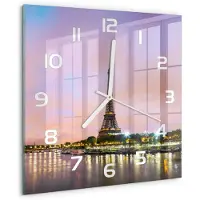 Tulup Wandklok - Eiffeltoren Parijs Moderne Wandklok Glas - 30x30 cm - Veelkleurig Wandklok Glas Decoratie - Witte handen - Vierkante Klok - Glazen Wandklok Design - Klok Glas Met Opdruk