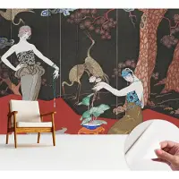 Wallfluent Zelfklevend Fotobehang - Zwart Vliesbehang - 312x219 cm - Elegante Scène Behang Zonder Lijm - Gang behang Deel - Makkelijk Aan Te Brengen Behang - Polyester Behang